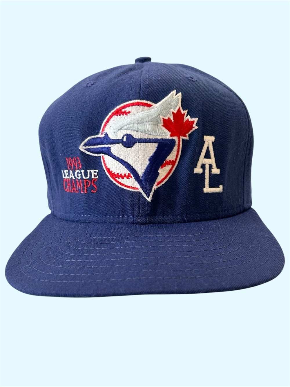 Vintage 90s New Era Blue Jays 1993 League Champs Wool SnapBack Hat Blue Rare